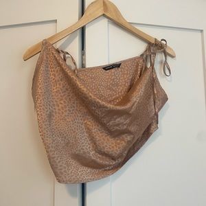 Tan animal print cowl neck top